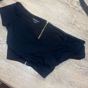 Bebe Black Short Sleeve Wrap Crop Top Medium